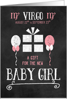 Gift for Baby Girl Virgo Chalkboard Theme Pink and White card