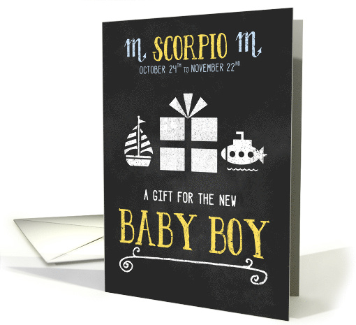 Gift for Baby Boy Scorpio Chalkboard Theme in Blue and Yellow card