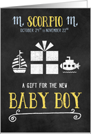 Gift for Baby Boy Scorpio Chalkboard Theme in Blue and Yellow card