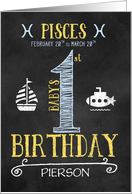 Pisces Baby Boy’s 1st Birthday February 20th to March 20th Zodiac card