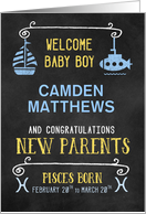 Pisces New Baby Congratuations Born Feb 20th to March 20th Custom card