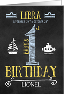 Libra Baby Boy’s 1st Birthday September 24th to October 23rd Zodiac card