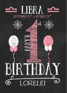 Libra Baby Girl's 1st Birthday Sep 24th to Oct 23rd Zodiac