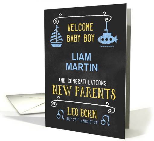 Leo New Baby Boy Congratuations Born July 23rd to Aug 23st Custom card