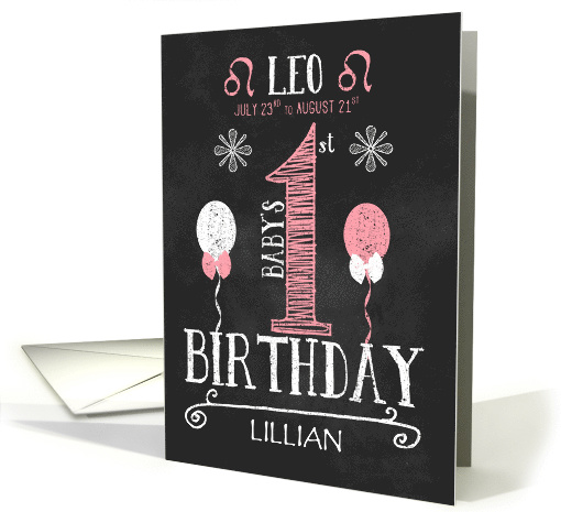 Leo Baby Girl's 1st Birthday July 23rd to August 21st Zodiac card