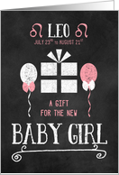 Gift for Leo Girl Born July 23rd to August 21st Pink Chalkboard card