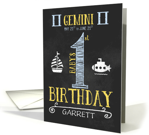 Gemini Baby Boy's 1st Birthday May 21st to June 21st Zodiac card