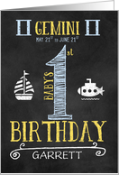 Gemini Baby Boy’s 1st Birthday May 21st to June 21st Zodiac card