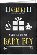 Gift for Gemini Boy Born May 21st to June 21st Blue Chalkboard card