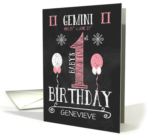 Gemini Baby Girl's 1st Birthday May 21st to June 21st Zodiac card