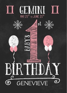 Gemini Baby Girl's 1st Birthday May 21st to June 21st Zodiac