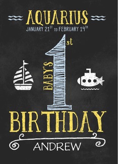 Aquarius Baby Boy's 1st Birthday January 21st to February 19th Zodiac