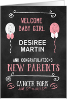 Cancer New Baby Girl Congratulations Born June 22 to July 22 Custom card