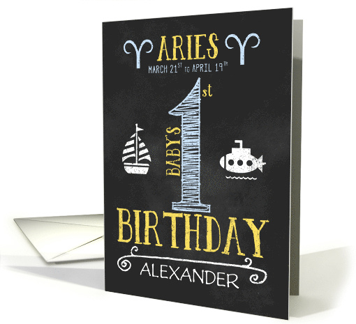 Aries Baby Boy's 1st Birthday March 21st to April 19th Zodiac card