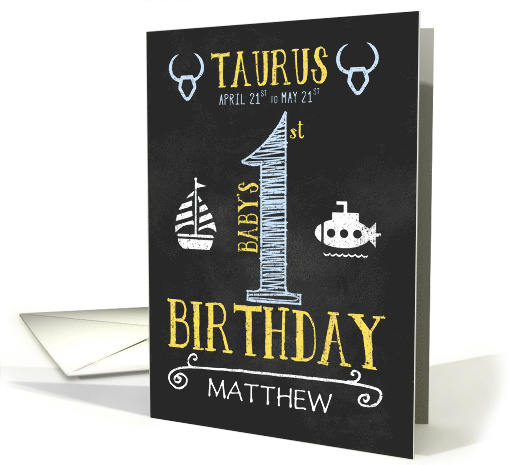 Taurus Baby Boy's 1st Birthday April 21st to May 21st Zodiac card
