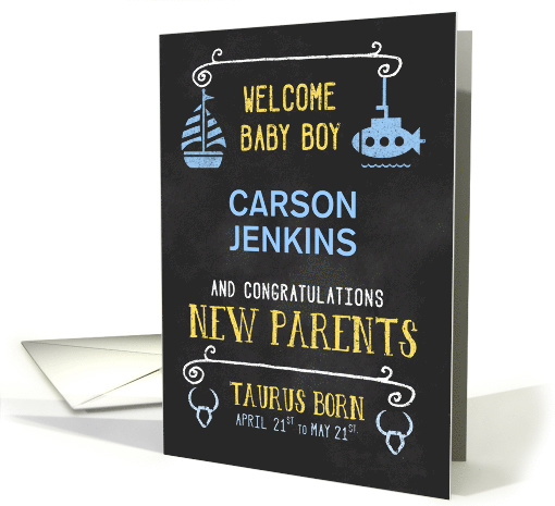 Taurus New Baby Boy Congratuations Born April 21 to May 21 Custom card
