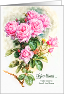 Oh Happy Day Pink Vintage Roses in a Painted Garden Setting card