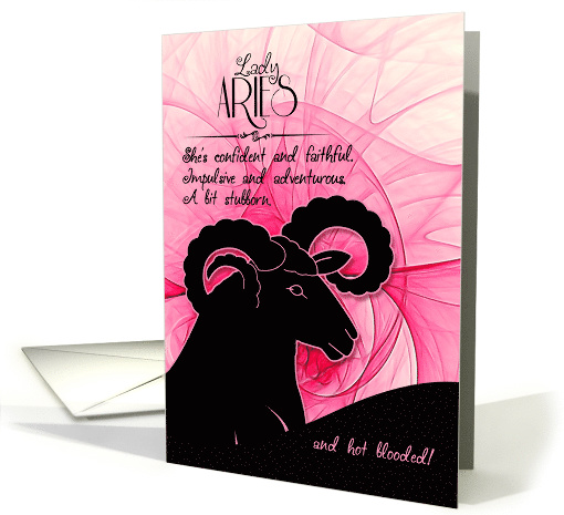 Lady Aries Pink and Black Zodiac Blank Greeting Any Occasion card