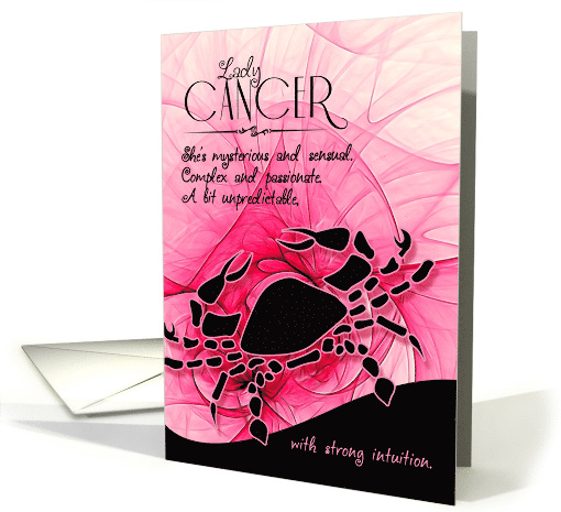 Lady Cancer Pink and Black Zodiac Blank Any Occasion card (438737)