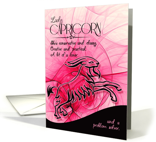 Lady Capricorn Pink and Black Zodiac Blank Any Occasion card (438751)