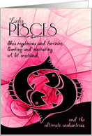 Pisces Birthday for Her Pink and Black Feminine Zodiac card