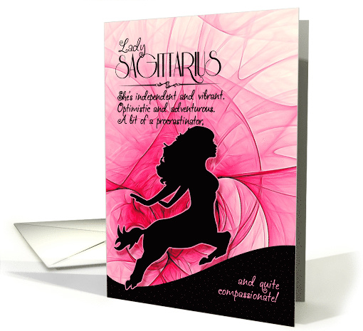 Sagittarius Birthday for Her Pink and Black Feminine Zodiac card