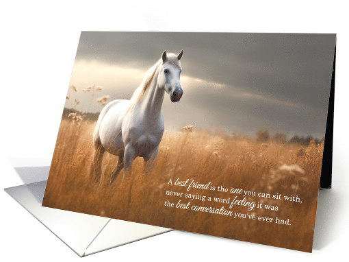 Best Friend Birthday with a White Horse in a Golden Meadow card