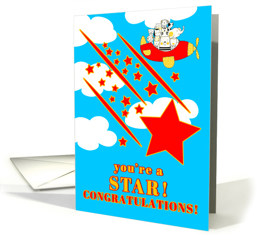 Great Job You're a Star Cute Animals in a Plane card (451008)