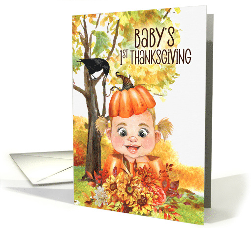 Baby's 1st Thanksgiving Cute Blonde Baby Girl in a Pumpkin card