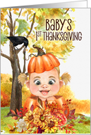 Baby’s 1st Thanksgiving Cute Blonde Baby Girl in a Pumpkin card