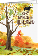 Birthday on Thanksgiving Autumn Scene with Raven card