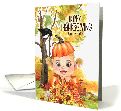 for Aunt Thanksgiving Blonde Girl in a Pumpkin Custom Name card