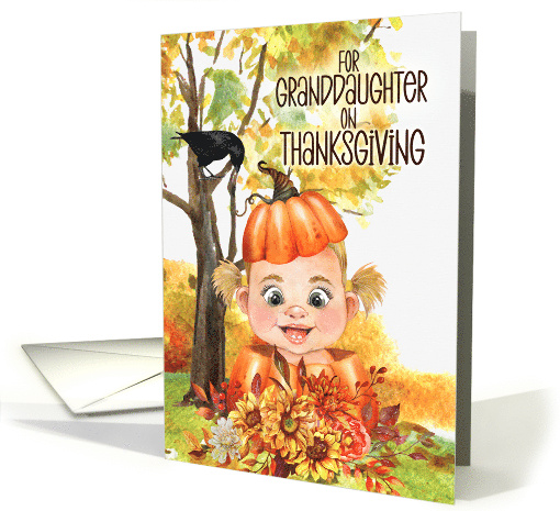 for Granddaughter on Thanksgiving Blonde Girl in a Pumpkin card