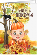 for Niece Thanksgiving Cute Blonde Girl in a Pumpkin card