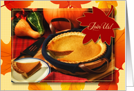 Pumpkin Pie and Autumn Leaves Thanksgiving Invite card