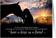 Friendship Day Horse and Cowgirl at Sunset card