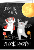 Block Party Invitation Halloween Funny Cartoon Cats card