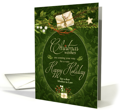 Custom Mother in Law Retro Christmas in Cream and Green card (495950)
