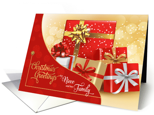 for Niece Red and Gold Christmas Gifts with Bokeh card (499272)