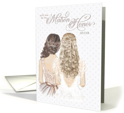 Sister Matron of Honor Request Formal Taupe and White card (505071)
