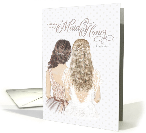 Maid of Honor Request Custom Name Taupe and White card (505084)
