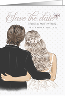Save the Date for a Wedding Taupe Bride and Groom card