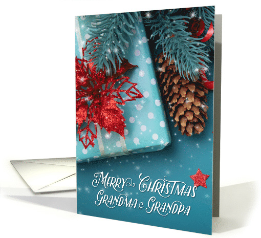 for Grandparents Christmas Cheer Blue and Red Holiday Decor card