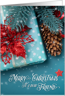 for Friend Christmas Cheer Blue and Red Holiday Decor card