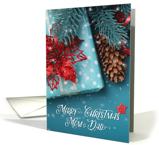 for Mom and Dad Christmas Cheer Blue and Red Holiday Decor card