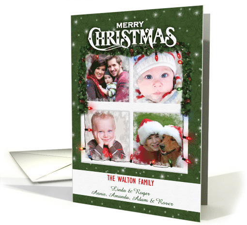 Christmas Lights around a Four Pane Window Four Photo card (525762)