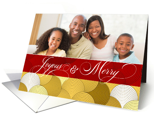 Christmas Red and Golden Swirls Geometric Joyous and Merry Photo card