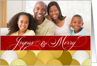 Christmas Red and Golden Swirls Geometric Joyous and Merry Photo card