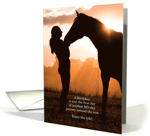 Birthday Humor Horse and Cowgirl Lit by the Sun card (527523)