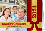 Christmas 2024 Red and Gold Plaid with Photo and Name card